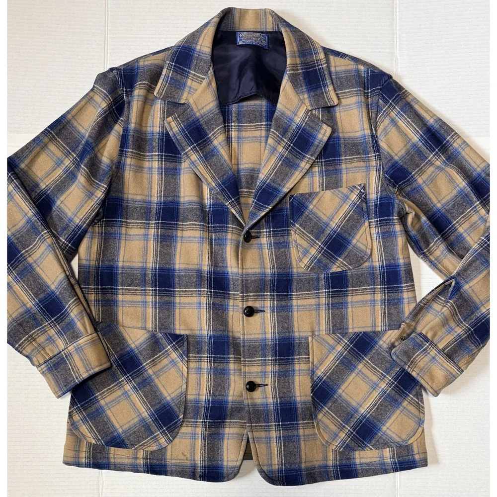 PENDLETON - Men's Vintage Plaid 100% Virgin Wool Blazer Jacket USA Made - Medium